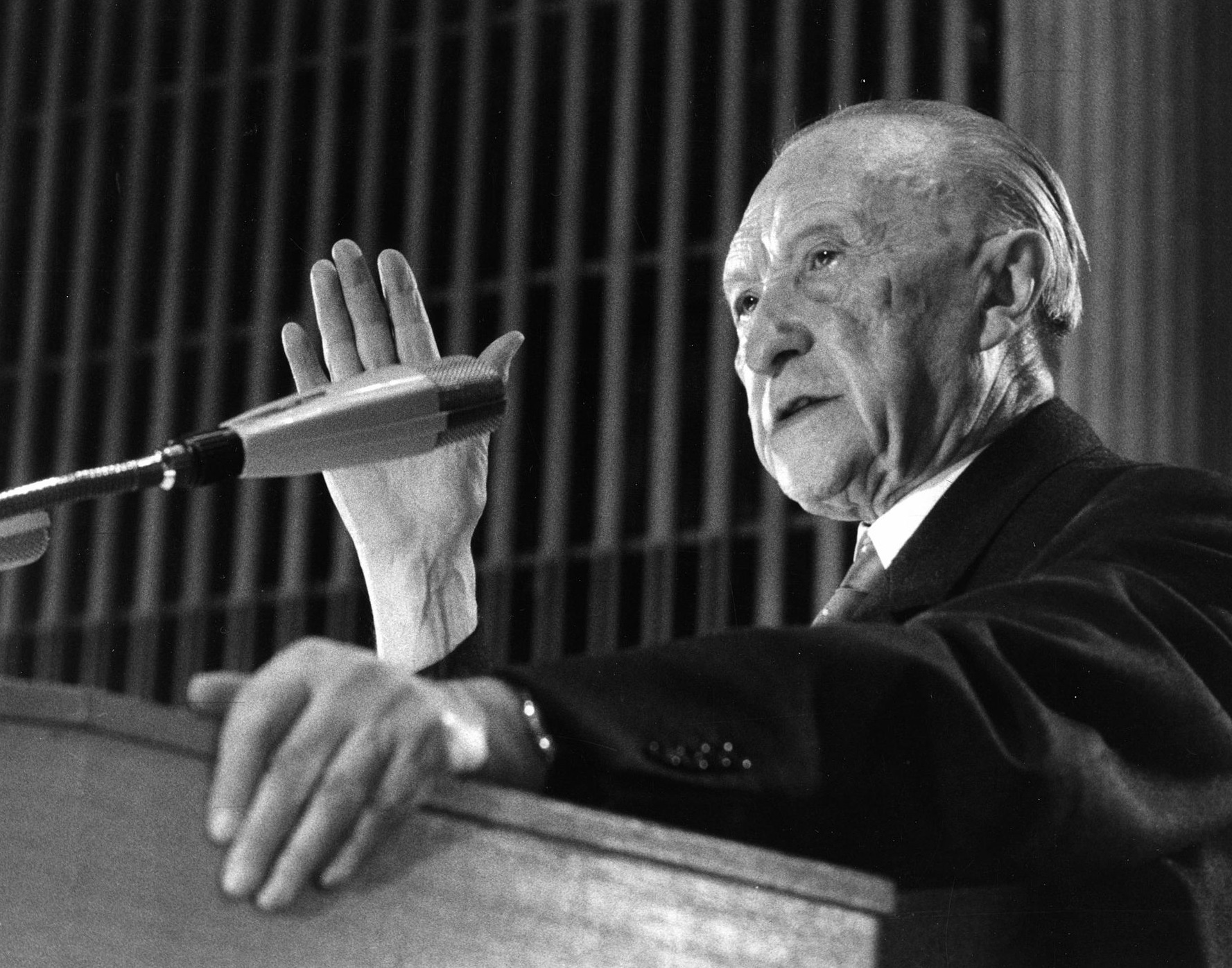 Konrad Adenauer delivering a speech at the CDU party rally in March, 1966