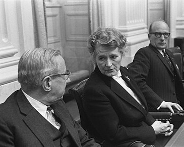 (left to right) Deputy Prime Minister Jan de Quay, Minister Klompé and the Director of the Social Service Jan Verhoeven