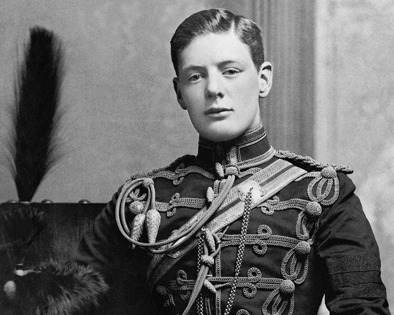 Twenty-one-year-old Winston Churchill in the uniform of the Fourth Queen's Own Hussars