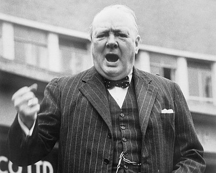 Churchill making a speech, during the general elections, Uxbridge, Middlesex, England, 1945